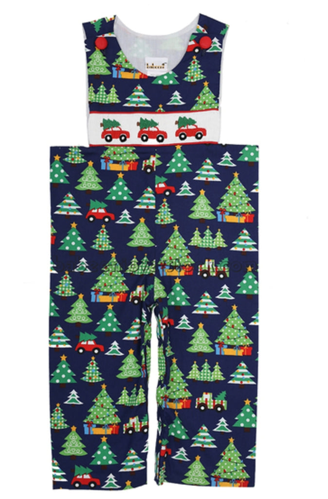 Christmas tree hand smocked boy longall
