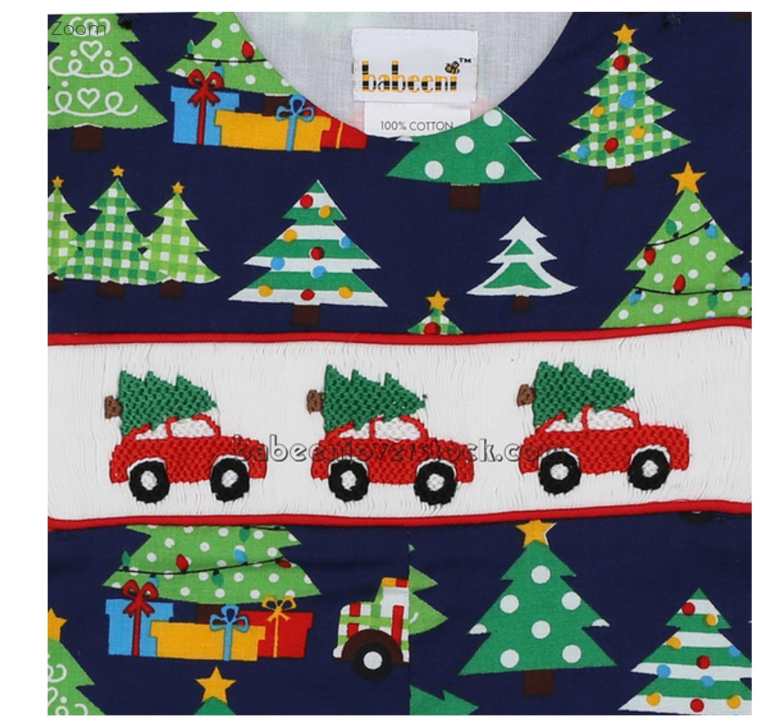 Christmas tree hand smocked boy longall