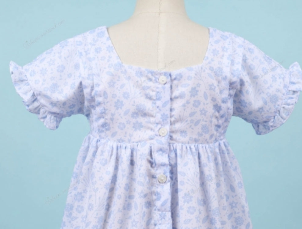 Handsmocked Blue and White floral Dress