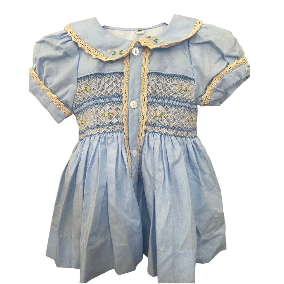 Blue Heirloom Handsmocked Dress with Bow