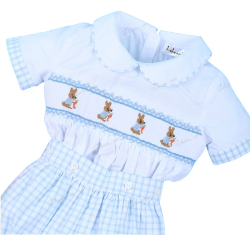 2-Piece Easter Handsmocked Bunny Blue For Boy