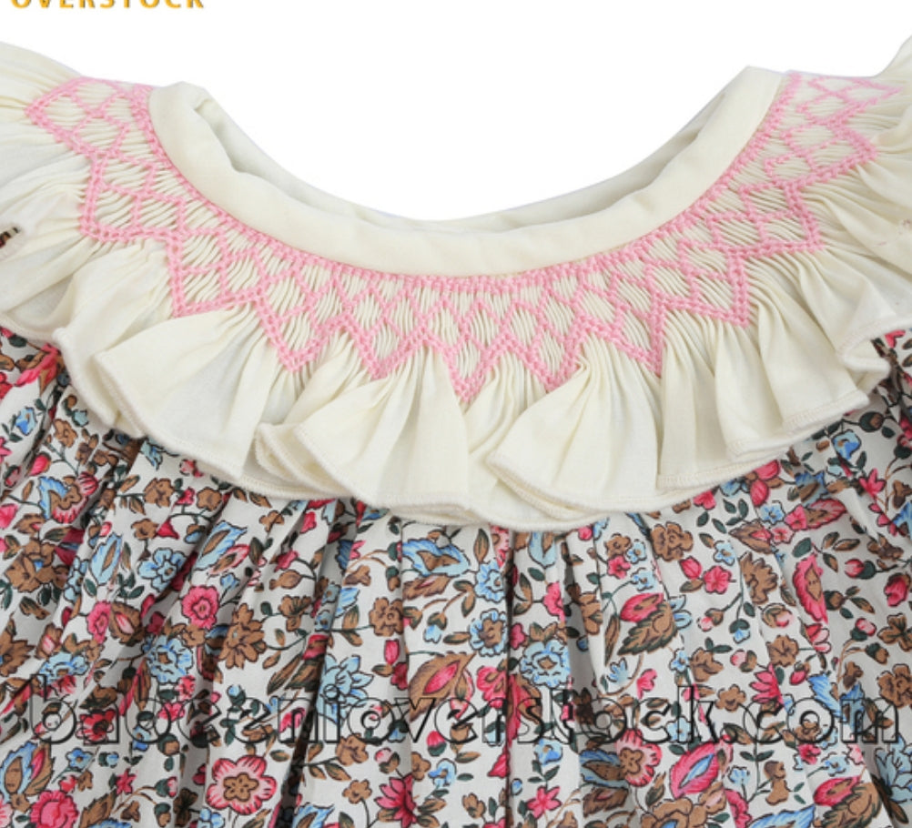 Girly vintage flowery girl bubble with cream ruffle