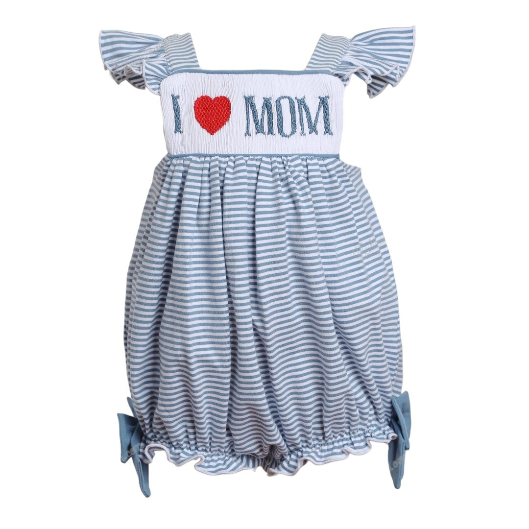 I LOVE MOM HANDSMOCKED BUBBLE WITH BOWS