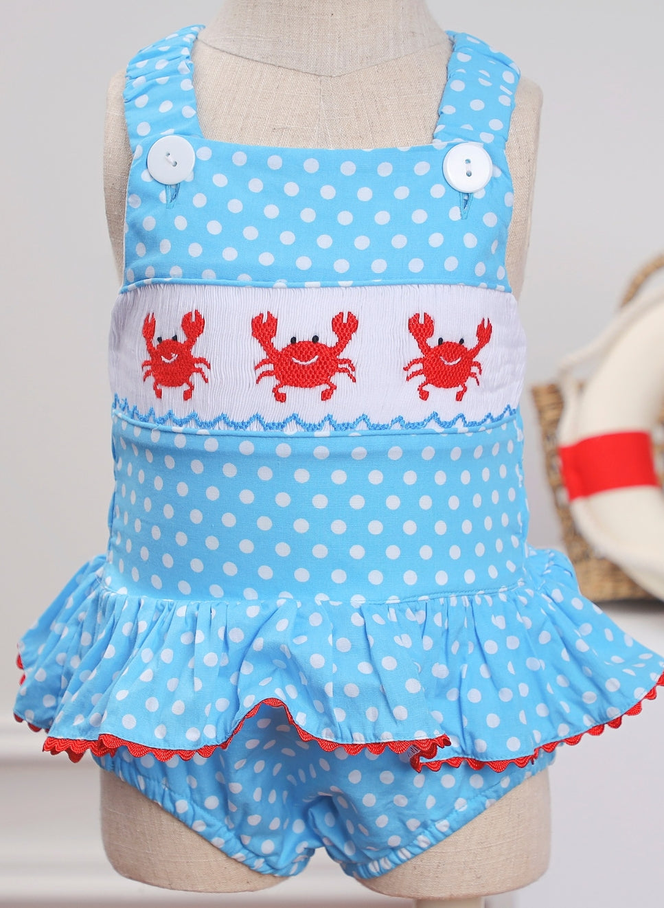 Cute crab smocked swim suit for girl