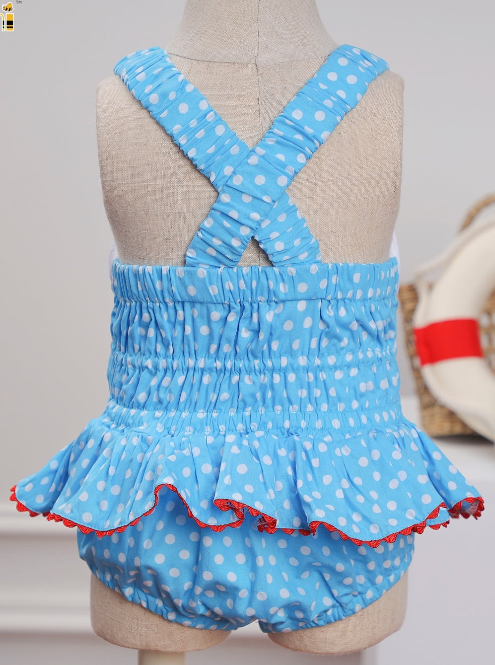 Cute crab smocked swim suit for girl