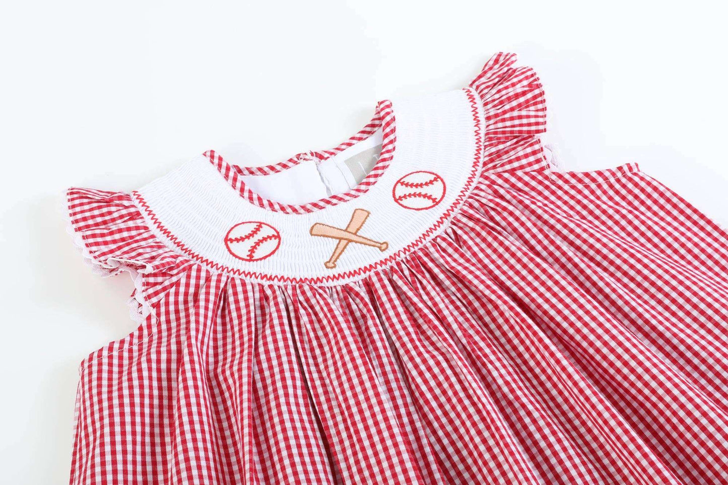 Red Gingham Baseball Smocked Bishop Dress