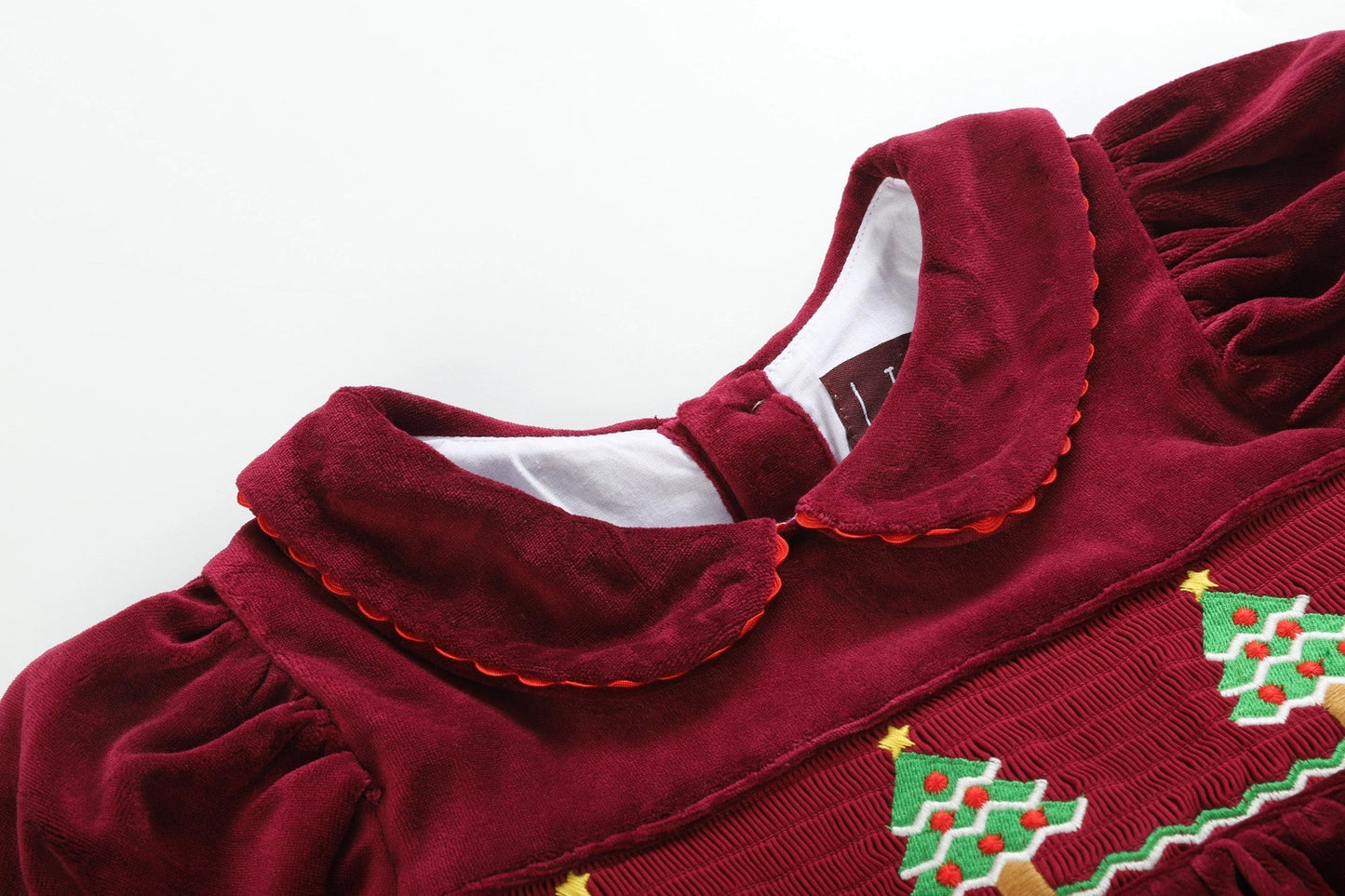 Red Velour Christmas Tree Smocked Dress
