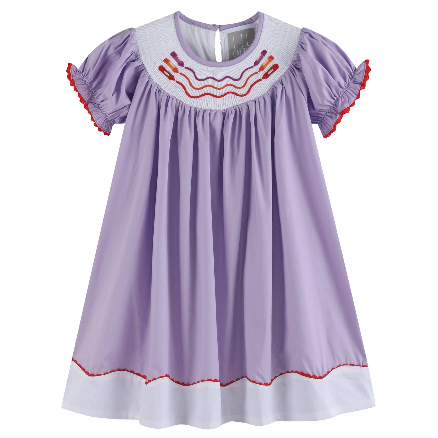 Purple Gingham Crayon Smocked School Bishop