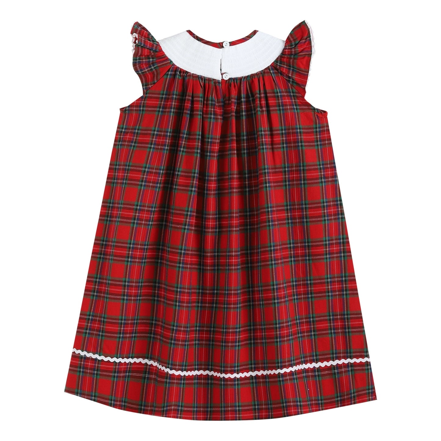 Red and Green Plaid Christmas Tree Smocked Bishop Dress