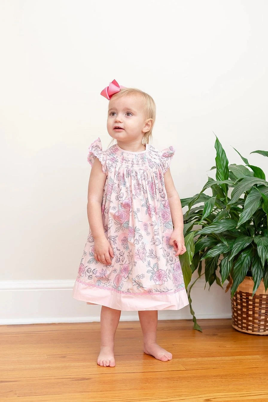 Pink Rose Smocked Bishop Dress