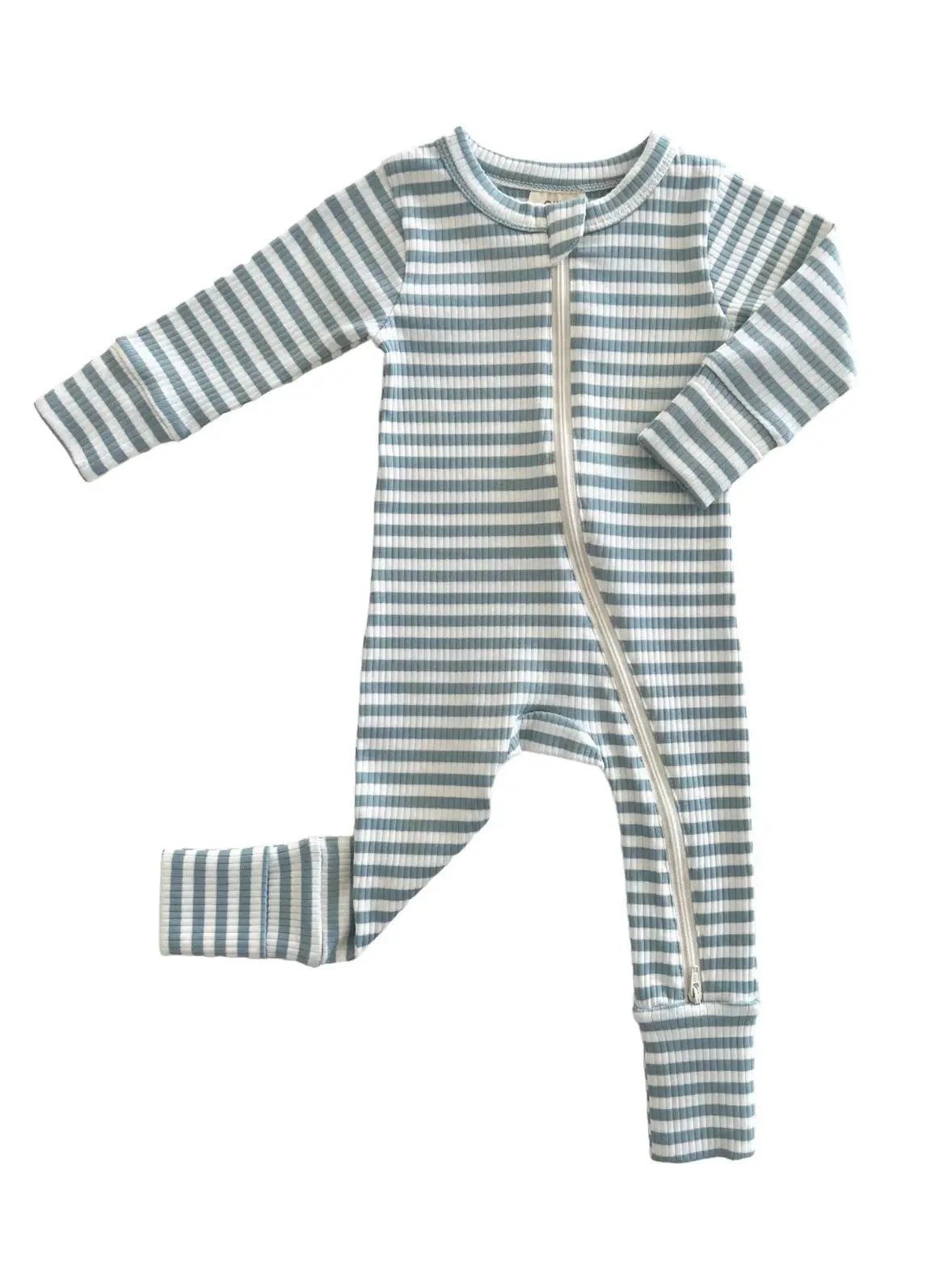 Dusty Blue Stripe / Organic Ribbed 2-Way Zip Romper