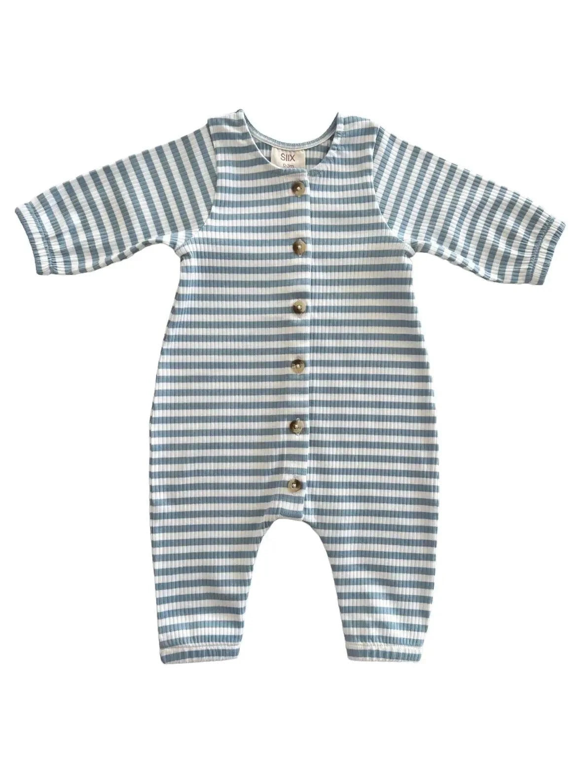 Dusty Blue Stripe / Organic Ribbed Long Sleeve Bay Jumpsuit