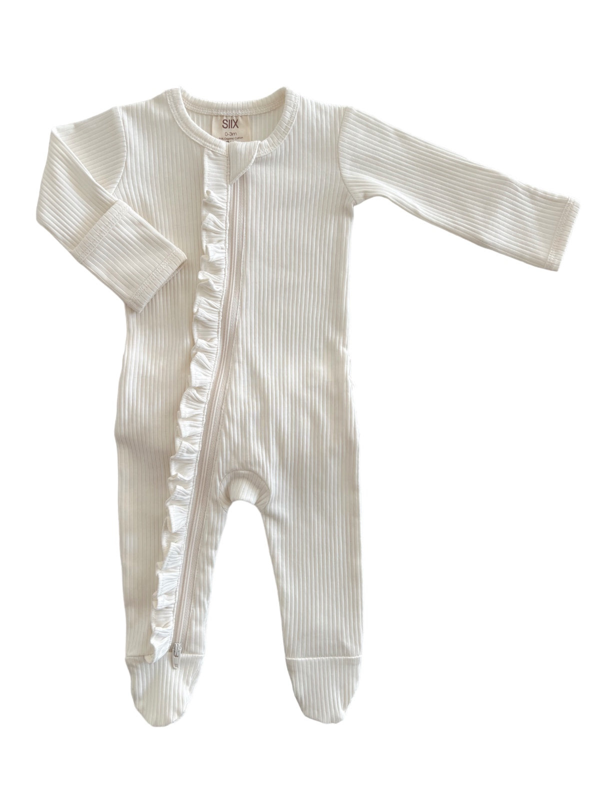 Ivory / Organic Ribbed Frill Zip Footie (Baby - Kids)