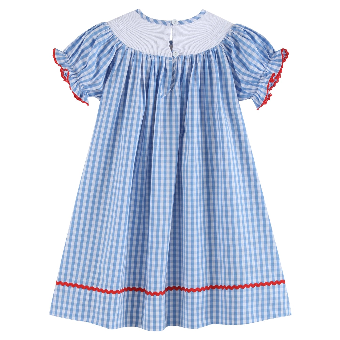 Blue Gingham School Supplies Smocked Bishop