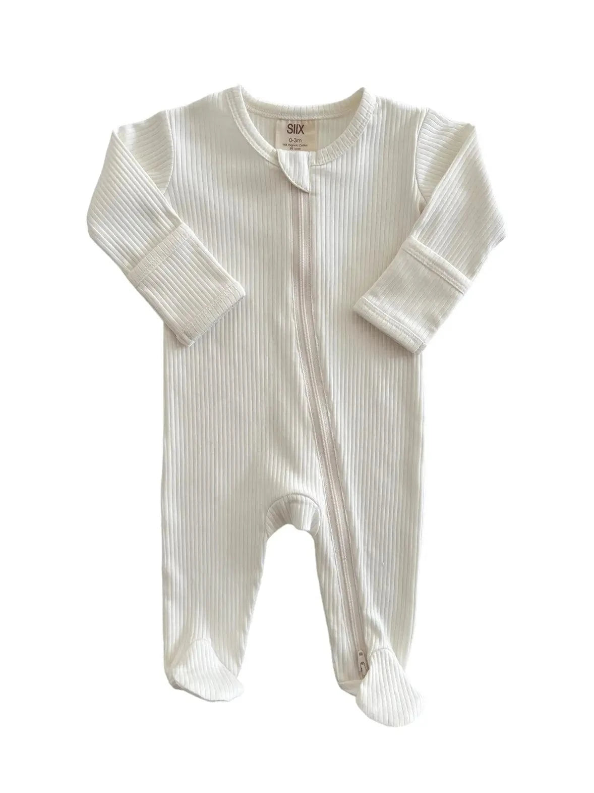 Ivory / Organic Ribbed Zip Footie