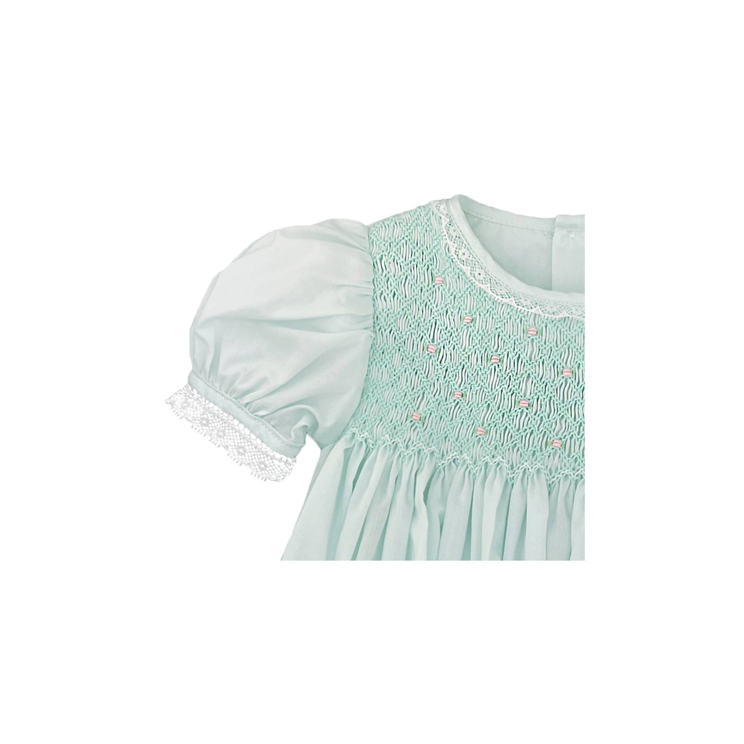 Fully Smocked Dress with French Lace-MINT