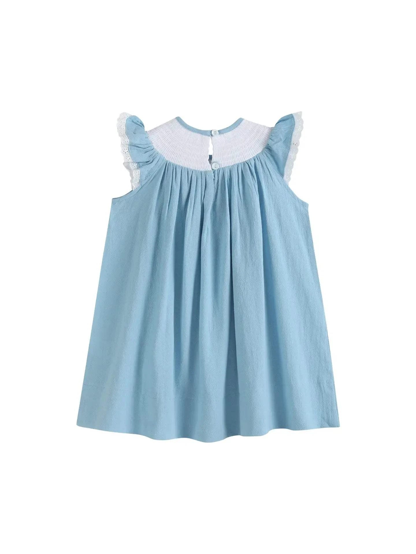 Light Blue Swan Smocked Bishop Dress