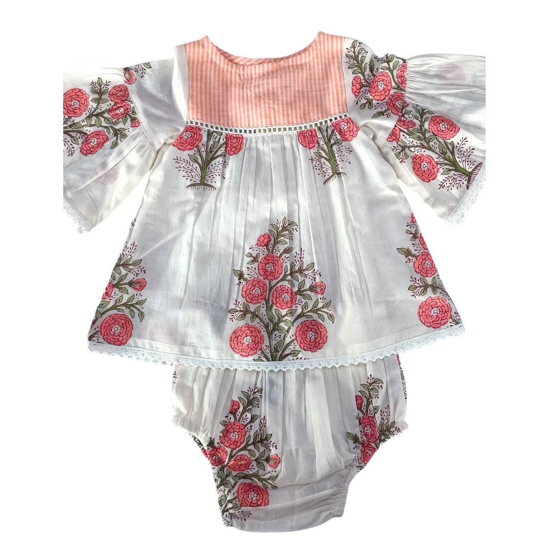 Floral Bell Sleeves Dress and Bloomer Set