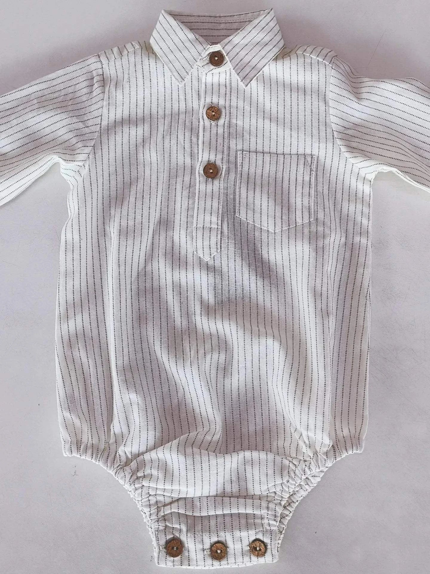Grey Dot Stripes Print Long Sleeve Baby Romper