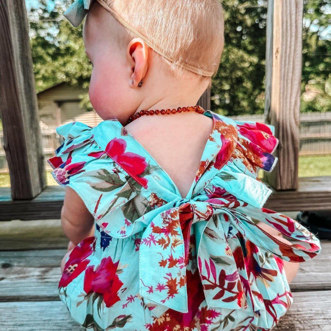 Turquoise Bird Printed Ruffled Gathered Romper