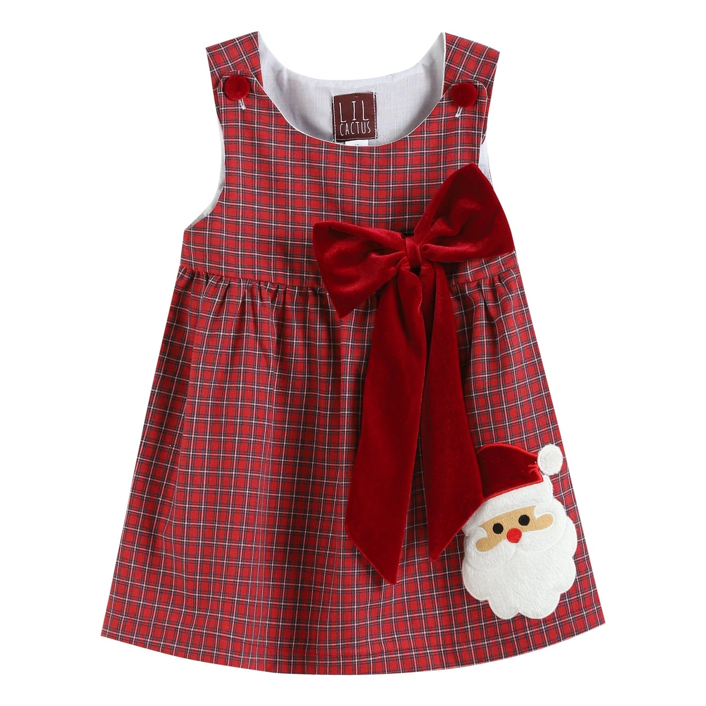 Red Plaid Santa Bow Sleeveless Babydoll dress