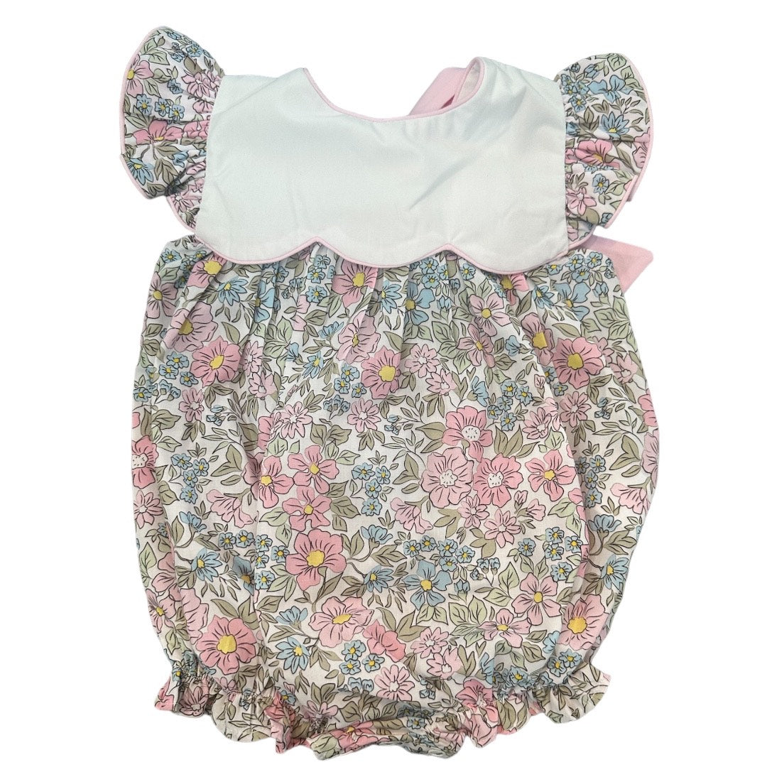 Pink Floral Bubble with Piping With Bow Back