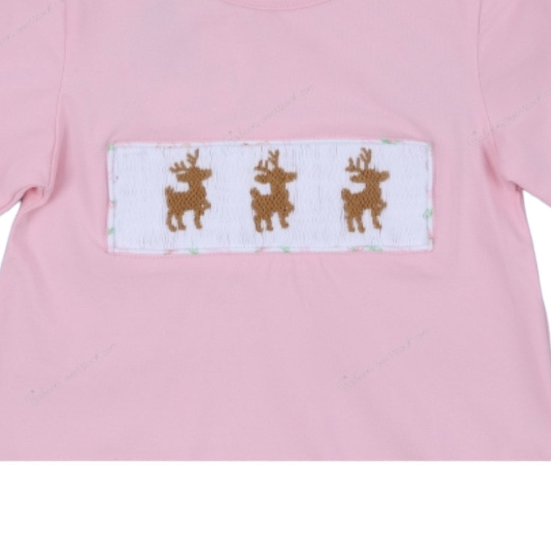 SMOCKED 2 Piece Girls Christmas Deer