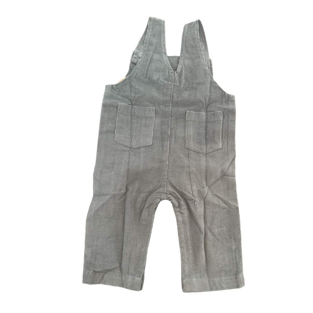 Grey Corduroy Solid Color Baby Jumpsuit