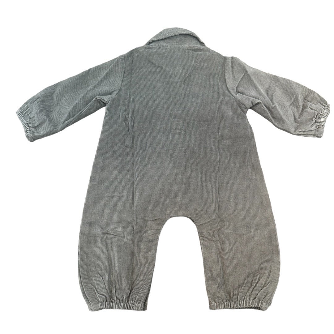 Grey Corduroy Solid Color Long Sleeve Baby Jumpsuit