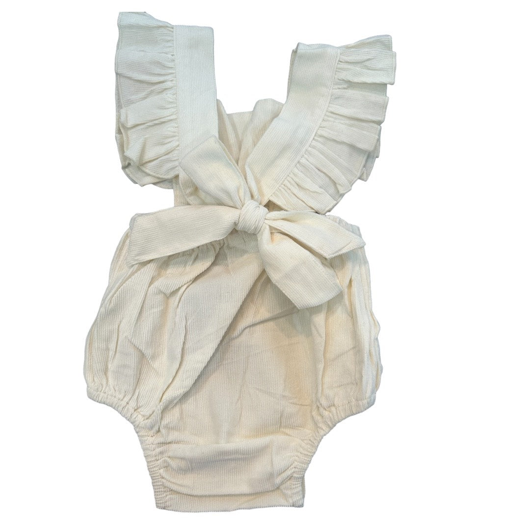 Off-White Corduroy Solid Color Ruffled Baby Romper