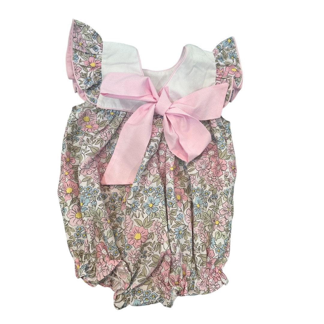 Pink Floral Bubble with Piping With Bow Back