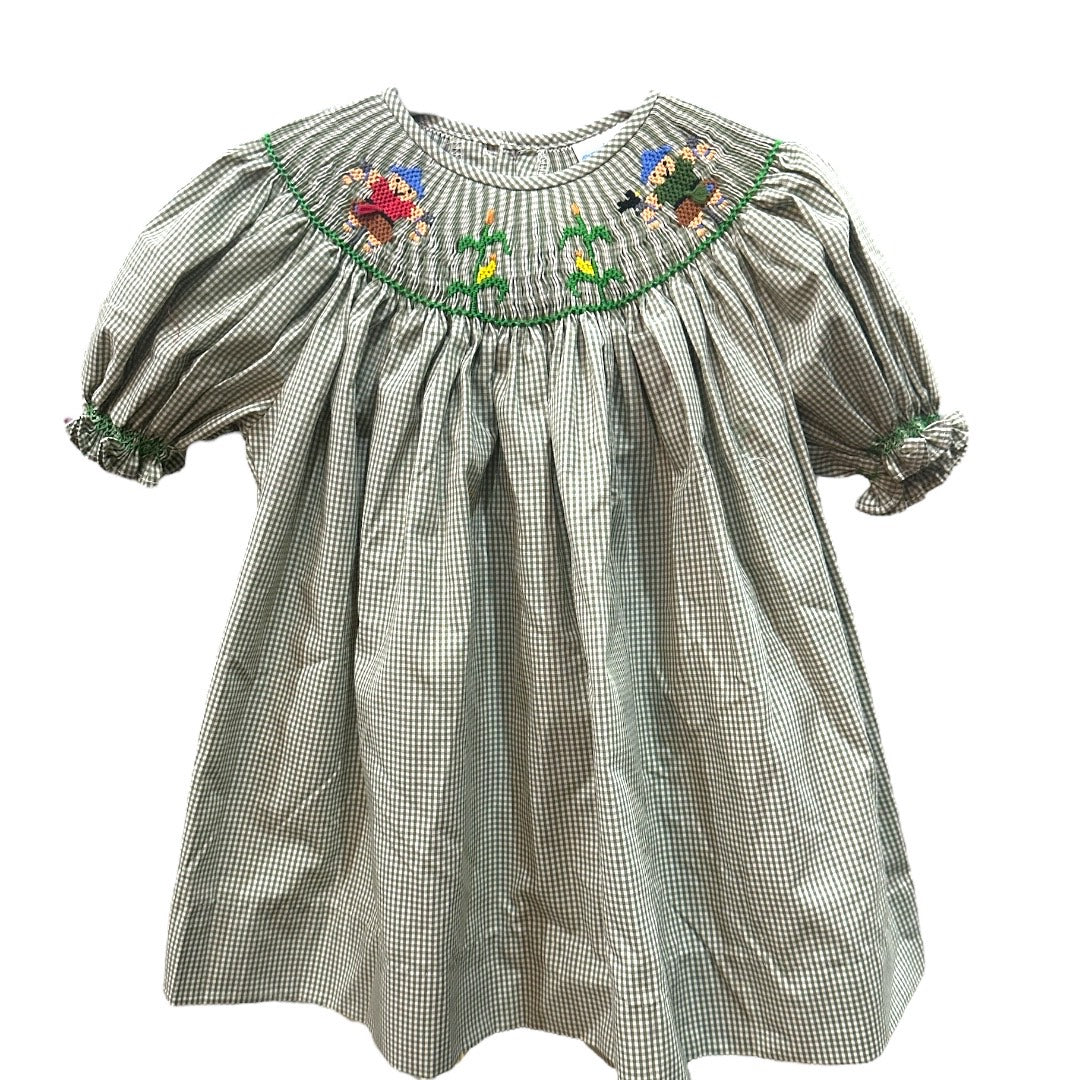 Scarecrow Smocked Bishop Dress- Green Gingham