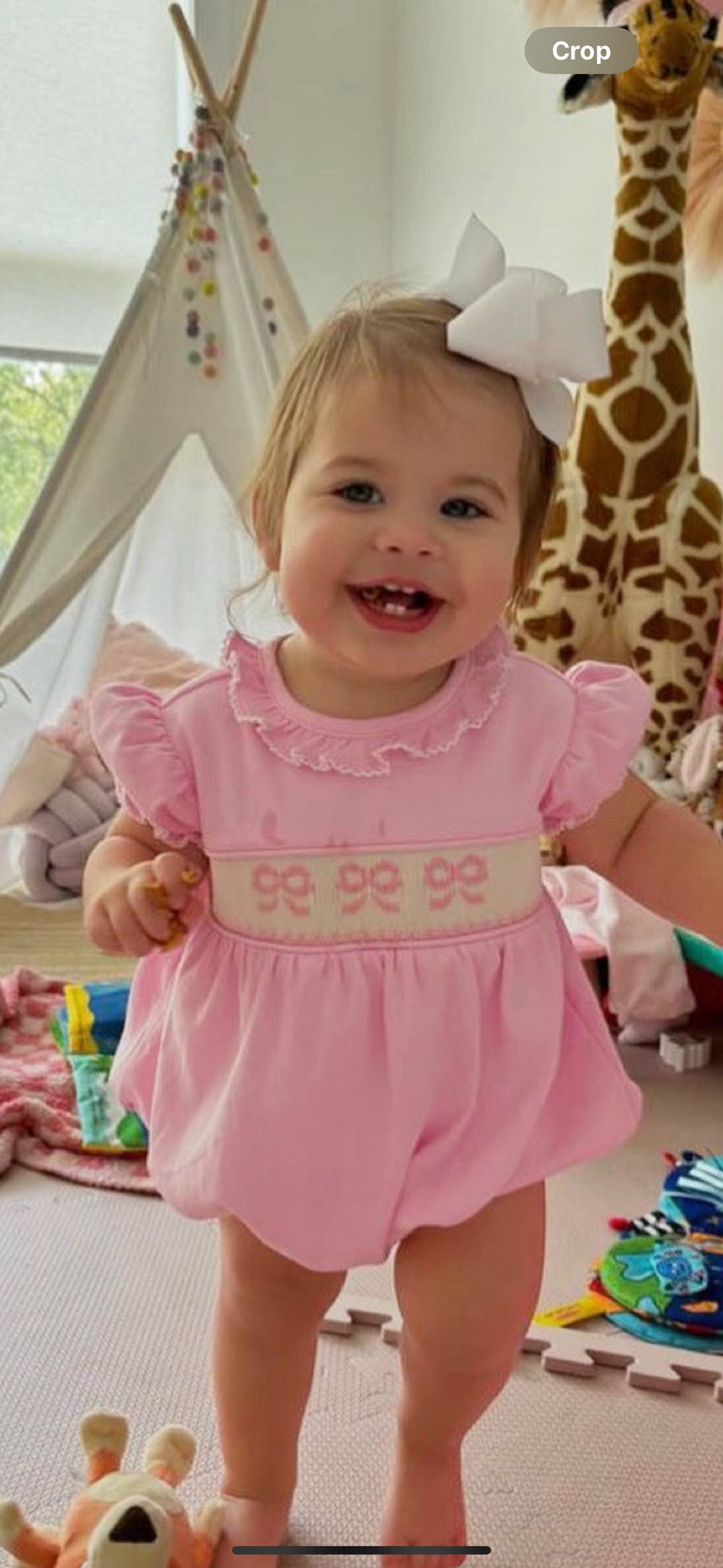 Pink smocked bow bubble