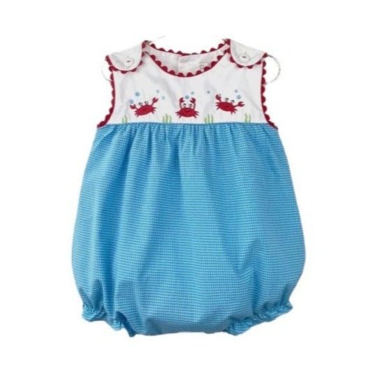 Blue Gingham Crab Embroidery Bubble