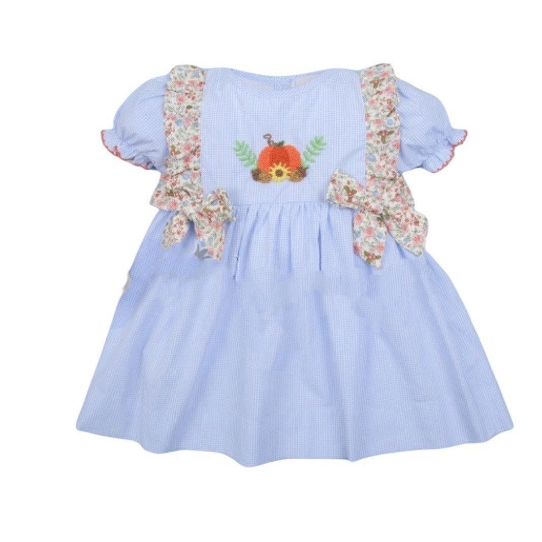 Pumpkin French knot embroidery baby ruffle dress