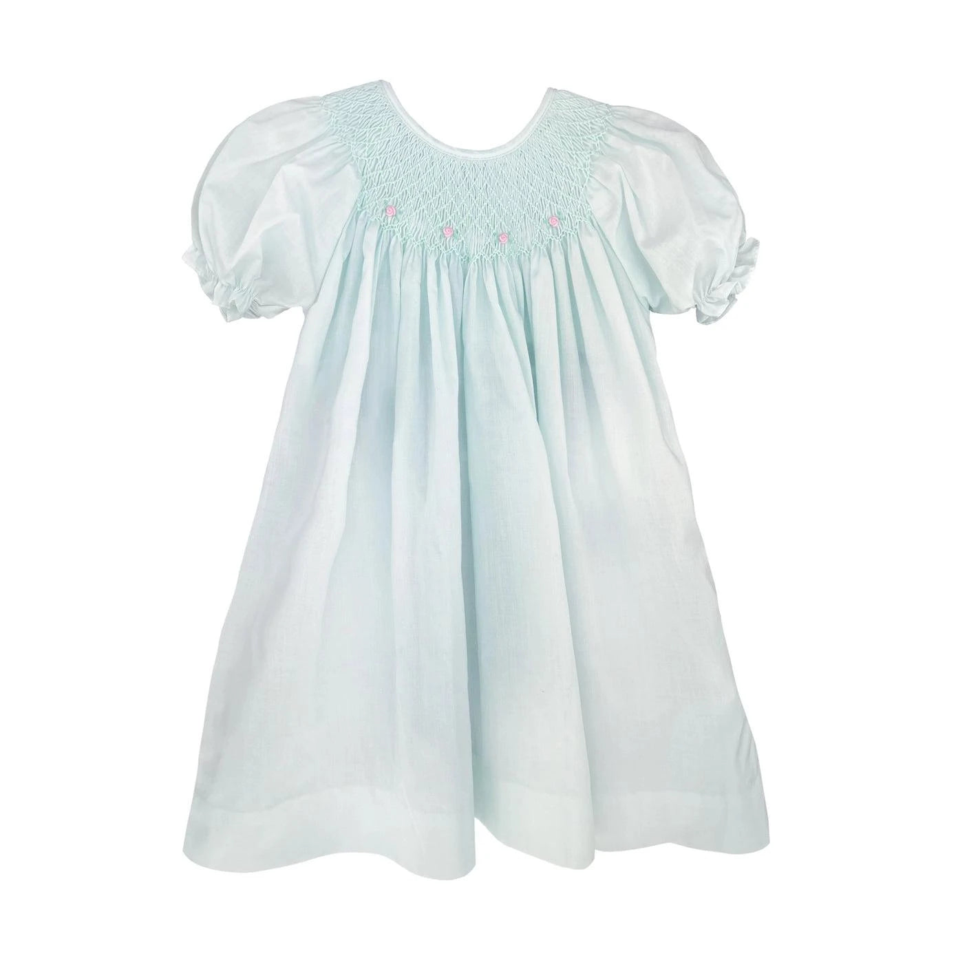 Mint Heirloom Smocked Daygown with Raglan Embroidery