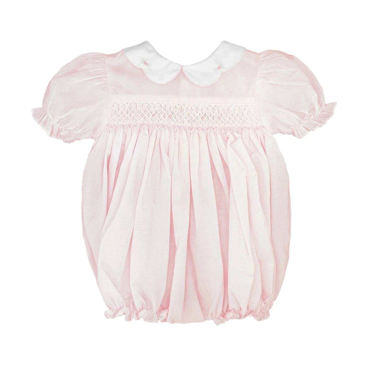 Pretty Pink Hand Embroidered Smocked Bubble