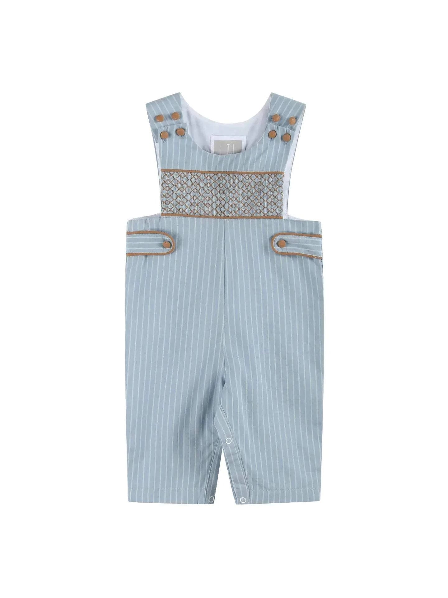 Blue Pinstriped Smocked Overalls