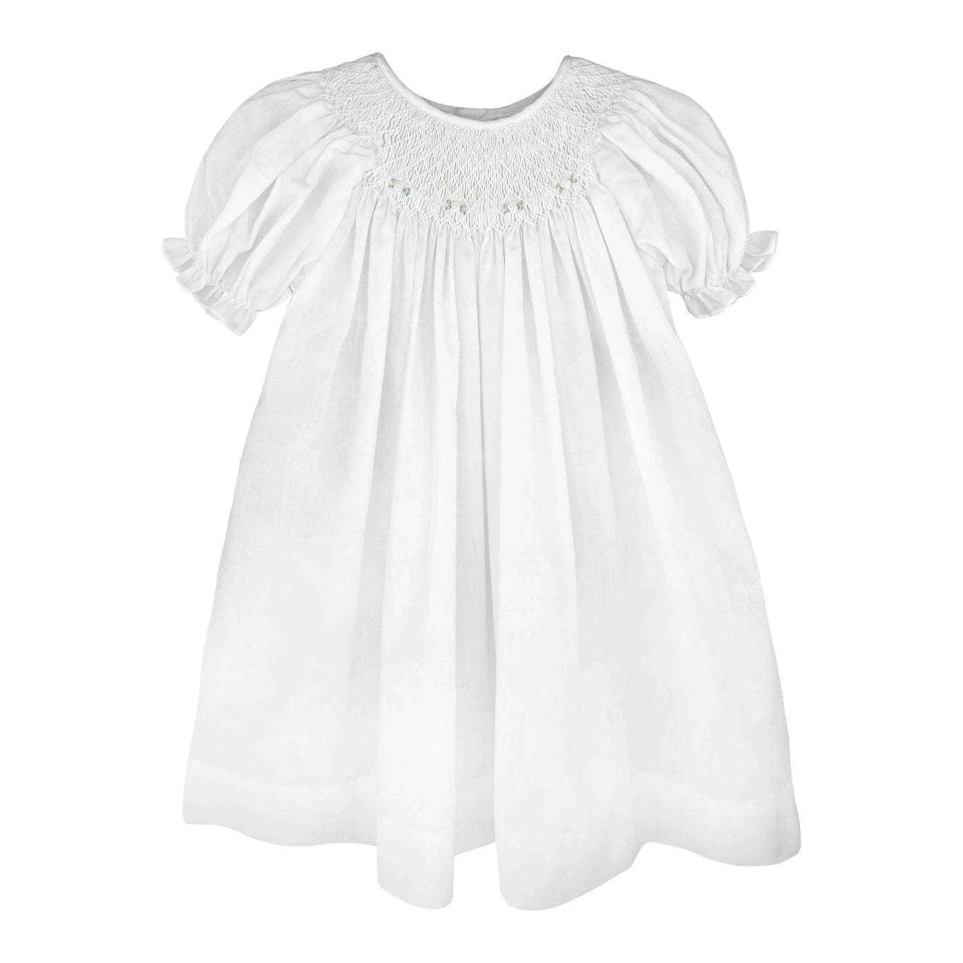 White Smocked Daygown with Raglan Embroidery