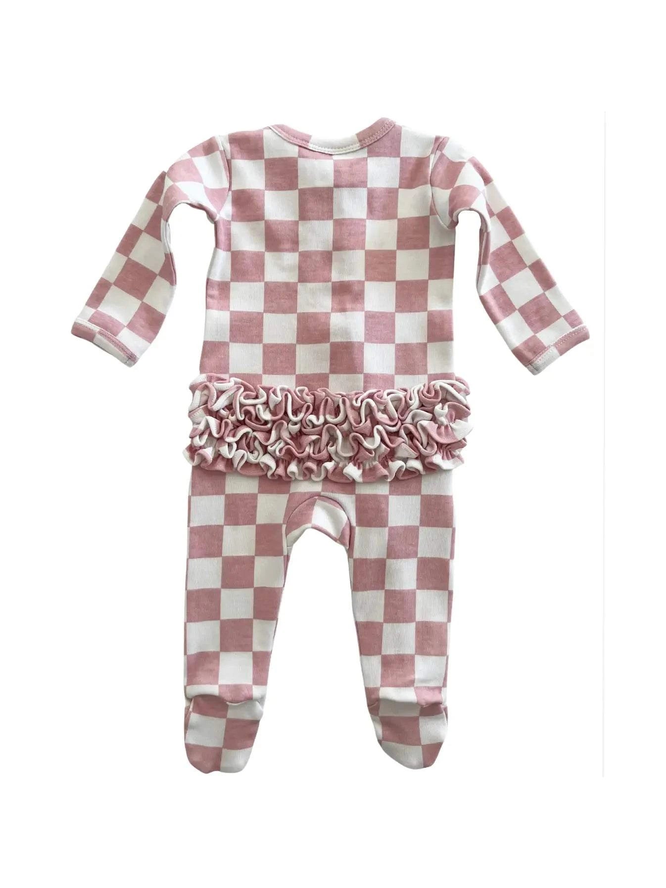 Strawberry Shortcake Checkerboard / Organic Frill Zip Footie back