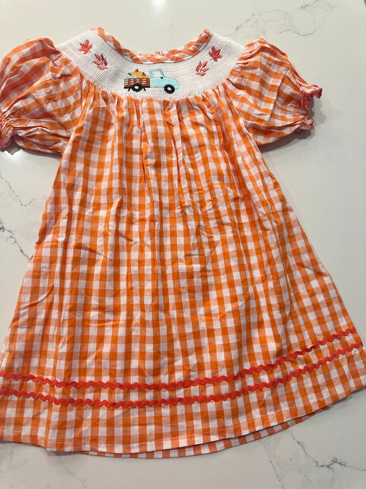 Gingham Machine Smock Pumpkin Dress
