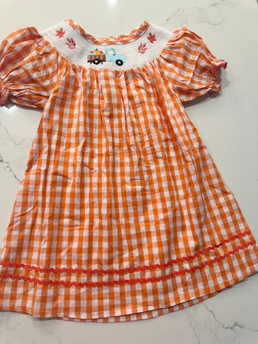 Gingham Machine Smock Pumpkin Dress
