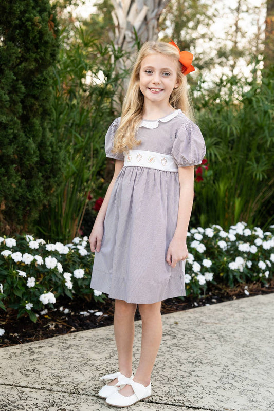 Brown and White Striped Fall Dress with Bow Back