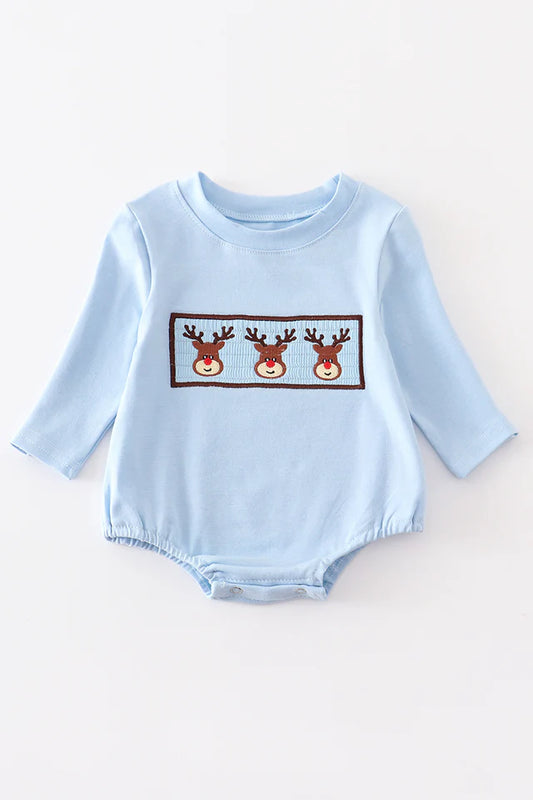 Blue deer smocked boy bubble
