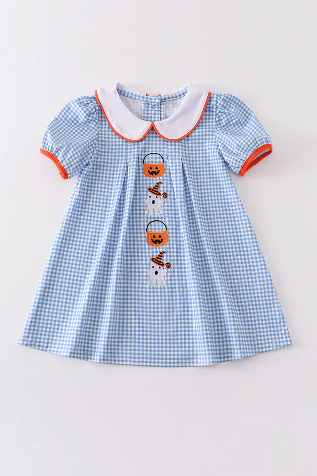 Blue Plaid Embroidered Ghost Dress
