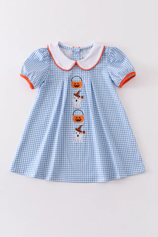 Blue Plaid Embroidered Ghost Dress