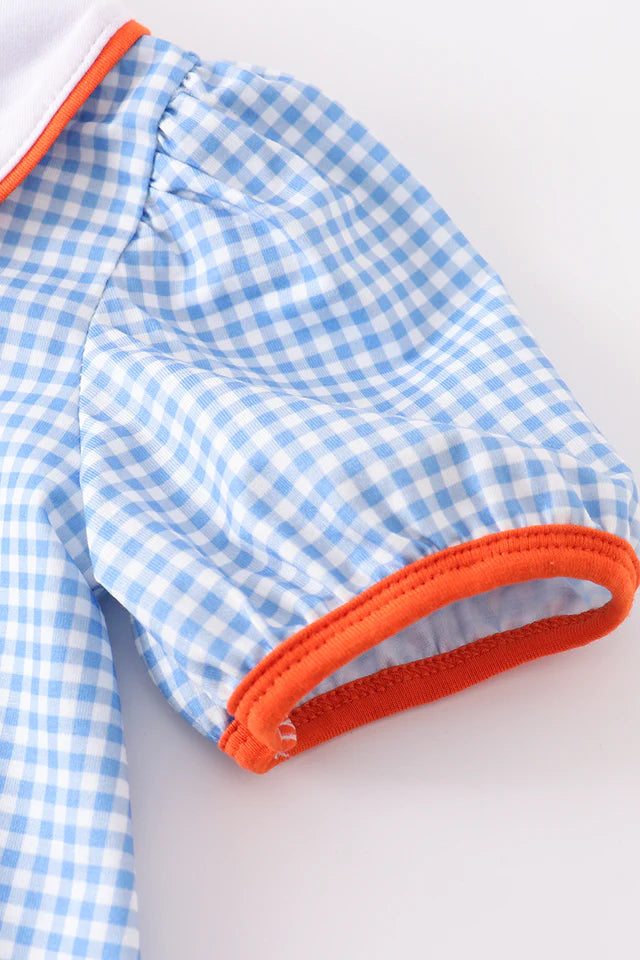 Blue Plaid Embroidered Ghost Dress