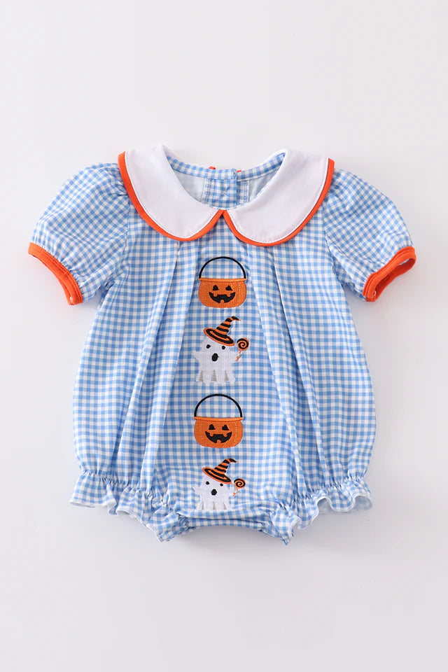 Blue plaid Embroidery Ghost Girl Bubble