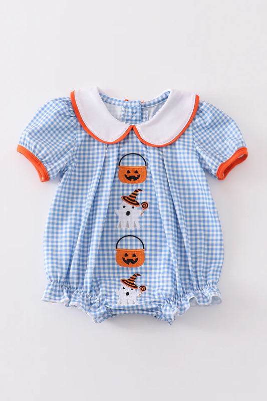 Blue plaid Embroidery Ghost Girl Bubble