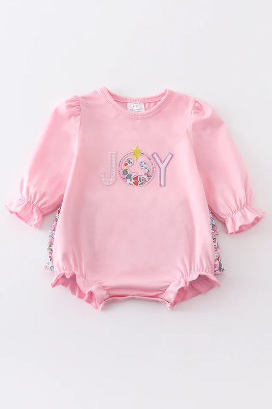 PINK NATIVITY JOY APPLIQUE RUFFLE GIRL BUBBLE